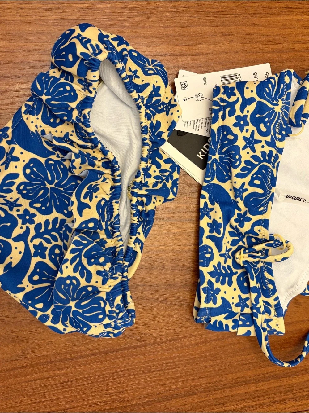 Rip Curl Girls Blue and Cream Floral Ruffle Bikini Set
